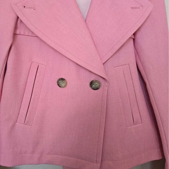 Ann Taylor Pink Trench Pea Coat size 00 Double Breasted Short Pea Coat - Picture 3 of 13